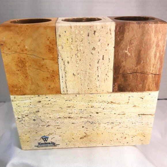 Waterstone Mexican Stone Marble Bud Vase Pen Holder Toothbrush Cream Tan Tones - Picture 1 of 9